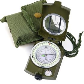 Military Lensatic Sighting Compass; Survival Tactical Backpacking Compact; Handheld Gear With Carry Bag