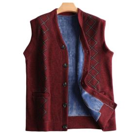 Men's V-Neck Autumn Vest Coat Winter Warm Vest Knitwear Fleece Lined