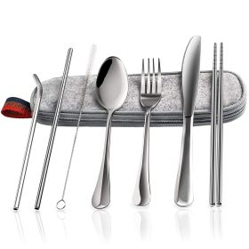 8Pcs Travel Silverware Set with Case Portable Utensils for Camping