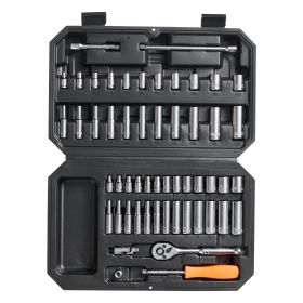 VEVOR Socket Set, 1/4 Inch Drive Socket and Ratchet Set, 6-Point Socket Opening, 54 Pieces Tool Set SAE and Metric, Deep and Standard Sockets