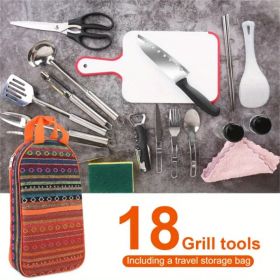 Portable 19-Piece Camping Cookware Kit - Complete Outdoor Kitchen Gear for Picnics & Bonfire