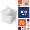 Gauze Sponges 2" x 2". Pack of 100 Non-Sterile 100% Woven Cotton Pads for Wounds Cleaning