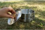 Outdoor hiking 304 stainless steel pot folding handle camping portable frying pan soup pot