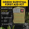 Green Survival First Aid Kit of 255 Supplies Pcs 1000D Nylon Emergency Survival Kit