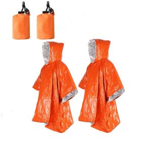 2pcs Emergency Blanket Poncho; Ultralight Waterproof Thermal (Color: Orange 2pcs)