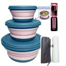 3pcs/set Camping Bowl; Silicone Collapsible Bowl (Color: Pink)