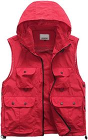 Men's Casual Outdoor Work Safari Fishing Travel Photo Cargo Vest (size: RED-L)