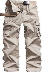 Men's Casual Cargo Trousers Work Autumn Slim-fit Work Pant with Pockets (Color: Beige, size: 33)