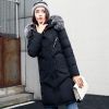 winter women hooded coat fur collar thicken warm long jacket