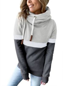 autumn and winter new women's hoodie solid color stitching casual high-neck fleece hooded sweater (Color: Light gray, size: XXL)