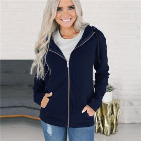 Women's Hooded Long Sleeve Full Zip Solid Knit Cardigan Sweater (Color: Black, size: 2XL)