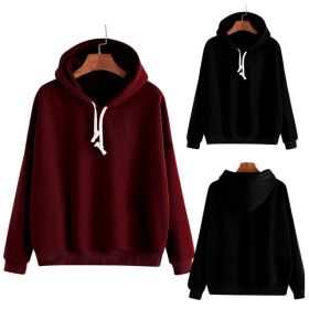 Women Casual Solid Color Long Sleeve Hooded Sweatshirts (Color: Black, size: M)