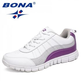 BONA New Hot Style Women Running Shoes Lace Up Athletic Shoes (Color: WHITE BLACK, size: 6.5)