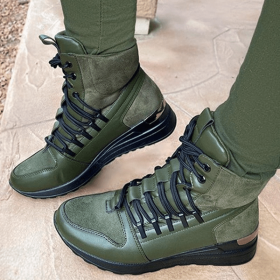 Womens Snow Boots Female Platform Boots Short Tube Lace Up (Color: Green, size: 36)