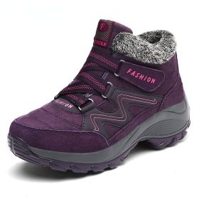 Winter Women's Snow Boots All-match Thick Bottom Increased Velvet (Color: Purple, size: 38)