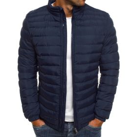 Euro Winter New Men's Solid Casual Warm Cotton Jacket Men's Jacket (Color: Navy, size: M)