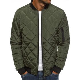 winter men's fashion jacket Lingge warm stand collar cotton (Color: Army Green, size: L)