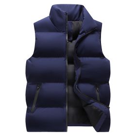 Winter new down vest large size loose casual sports vest men's (Color: Drak blue, size: L)