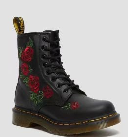 Oversized Lace-up Casual Square Heel Boots Ethnically Embroidered (Color: Reddish black, size: 42)