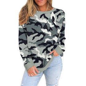 New Loose Round Neck Camouflage Leopard Print Long Sleeve T-shirt Women (Color: Grey, size: L)