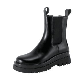 High Quality Genuine Leather Autumn Boots For Women Platform Chelsea Boot (Color: black 16cm, size: 37)