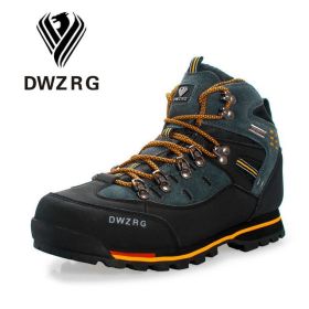 DWZRG Men Hiking Shoes Waterproof Leather Shoes Climbing & Fishing Shoes (Color: Black Yellow, size: 42)