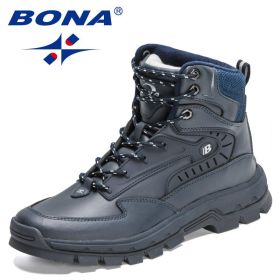 BONA 2022 New Designers High-Top Hiking Boots Men (Color: Deep blue S gray, size: 8.5)