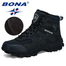 BONA New Designers Nubuck Hiking Boots Krasovki Tactical Shoes Men (Color: Deep blue silvergray, size: 10.5)