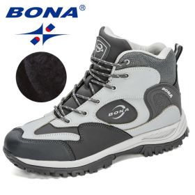 BONA New Arrival Action Leather Hiking Shoes Men Trekking Sneakers (Color: Light gray dark grey, size: 8.5)