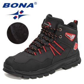 BONA New Designers Action Leather Plush Hiking Boots High Top (Color: Charcoal grey red, size: 9.5)