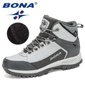 BONA Nubuck High Top Hiking Shoes Men (Color: Light gray dark grey, size: 8.5)