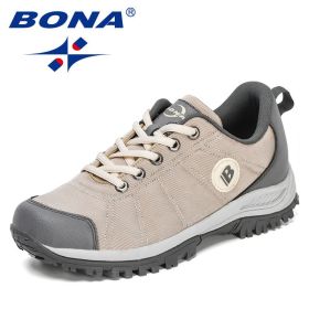 BONA New Designers Hiking Shoes Men Trekking Sneakers (Color: Light beige D grey, size: 10)