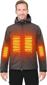 Heated Jacket for Men Soft Shell Heating Hood Jacket (Color: Grey, size: 3XL)