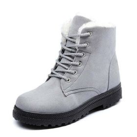 Winter snow boots women's warm short boots flat (Shoe Size: 10.5, Color: Gray)