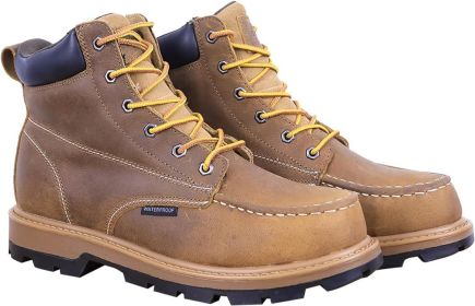 Mens Steel Toe Work Boots With 2 Insoles Waterproof Insulated (Color: Brown, size: 13)